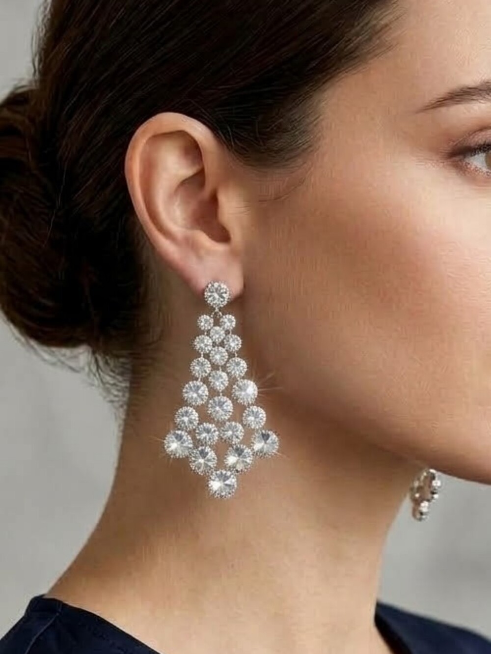 Christmas Tree Silver Crystal Statement Earrings NWT